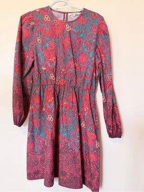 CELINA MOON Pink Floral Long-Sleeve Dress with Teal Accents